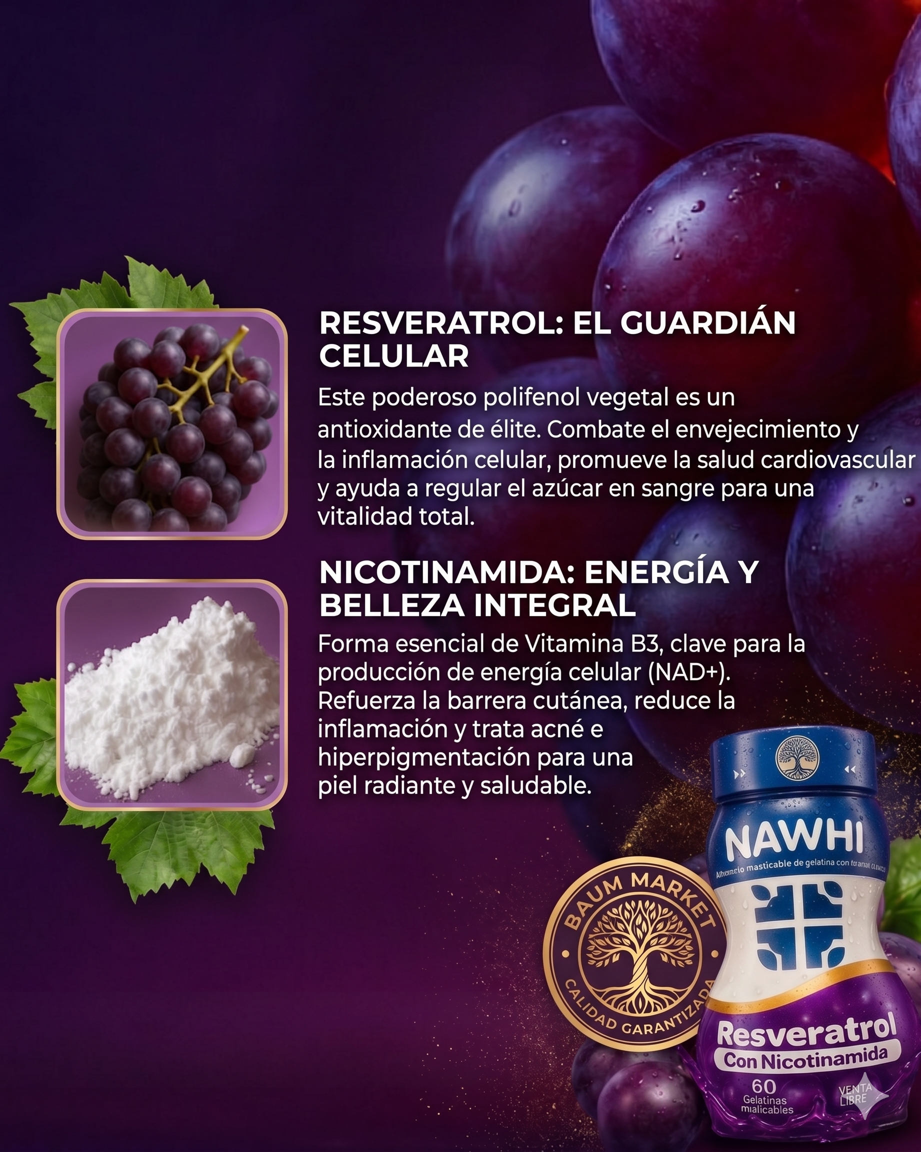 RESVERATROL + NICOTINAMIDA - El Secreto de una Piel Radiante ✨